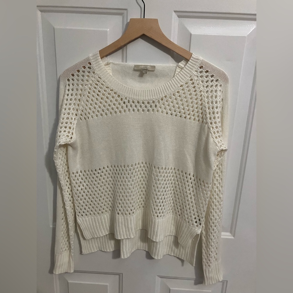 Joan Vass cream white wide knit sweater